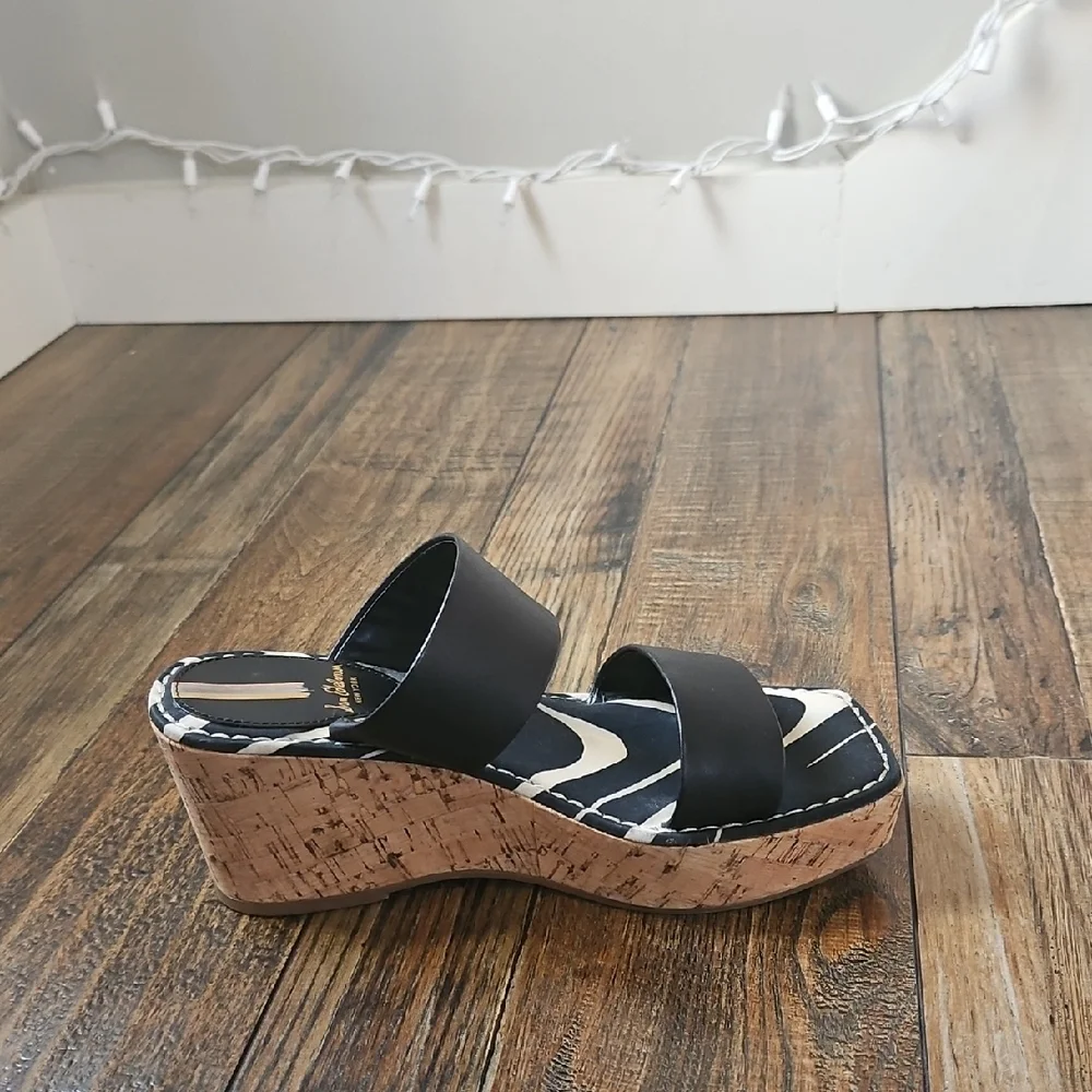 Sam Edelman Alissa Black ‎ and Tan Wedge Sandals